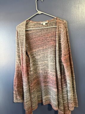 Pendleton Gray and Pink Open-Front Striped Cardigan